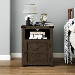 Vipbear - 18" Rustic Nightstand with Chargers Dark Living Room Rustic Nightstand Wooden Nightstand - Gray