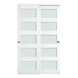VEVOR - Sliding Closet Door, 48" (Double 25") x 80", 5-Lite Frosted Glass Bypass Sliding Doors with Hardware Kit & Floor Guide - White