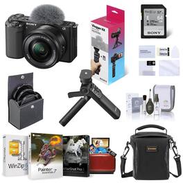 Bundle - Sony - ZV-E10 Mirrorless Camera with 16-50mm Lens,, Vlogger Accessory Kit, Shoulder Bag, Screen Protector, 40.5mm