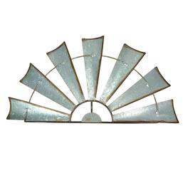 Zeckos - Distressed Rustic Galvanized Metal Half Moon Windmill Wall Art Sculpture - Silver