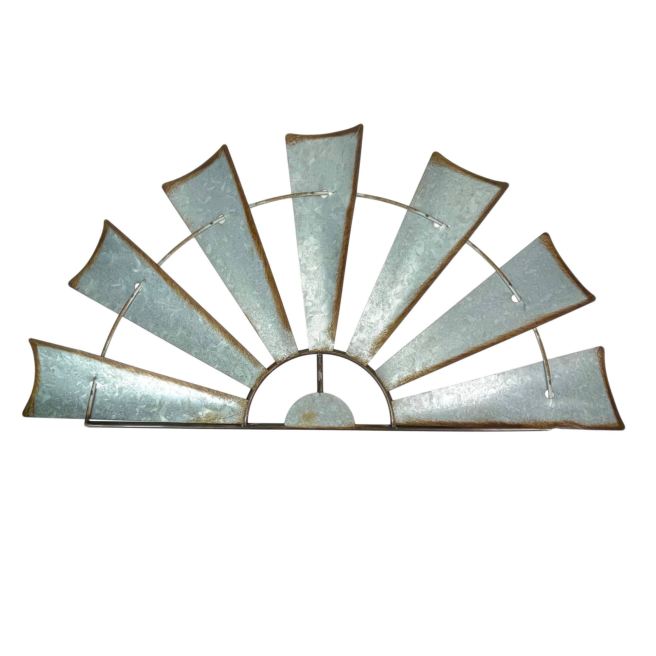 Alt View 1. Zeckos - Pair of Distressed Metal Half Moon Windmill Wall Sculptures - Silver.