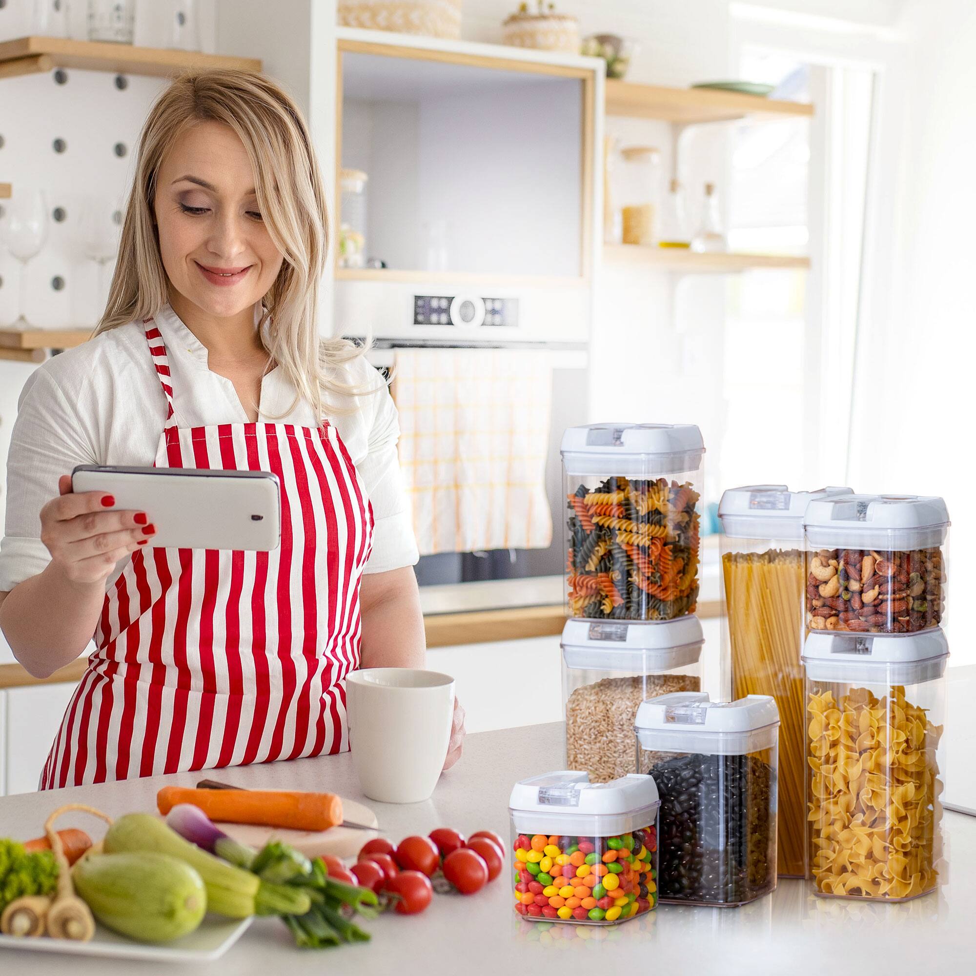 Alt View 1. Cheer Collection - 7-Piece Airtight Pantry Food Storage Container Set with Mixed Sizes, Flip-Top Lids & Reusable Labels - White.