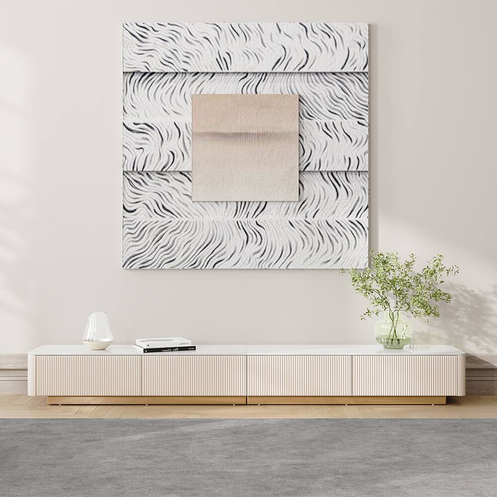Angle. POVISON - 95" Long Fluted TV Stand with Glossy Sintered Stone Top, Beige  Entertainment Center  Fits TVs Up to 85 Inches - Beige.