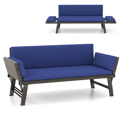 Front. SlickBlue - Outdoor Convertible Sofa Daybed with Adjustable Armrests for Balcony or Patio - Navy.