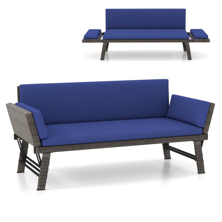 Front. SlickBlue - Outdoor Convertible Sofa Daybed with Adjustable Armrests for Balcony or Patio - Navy.