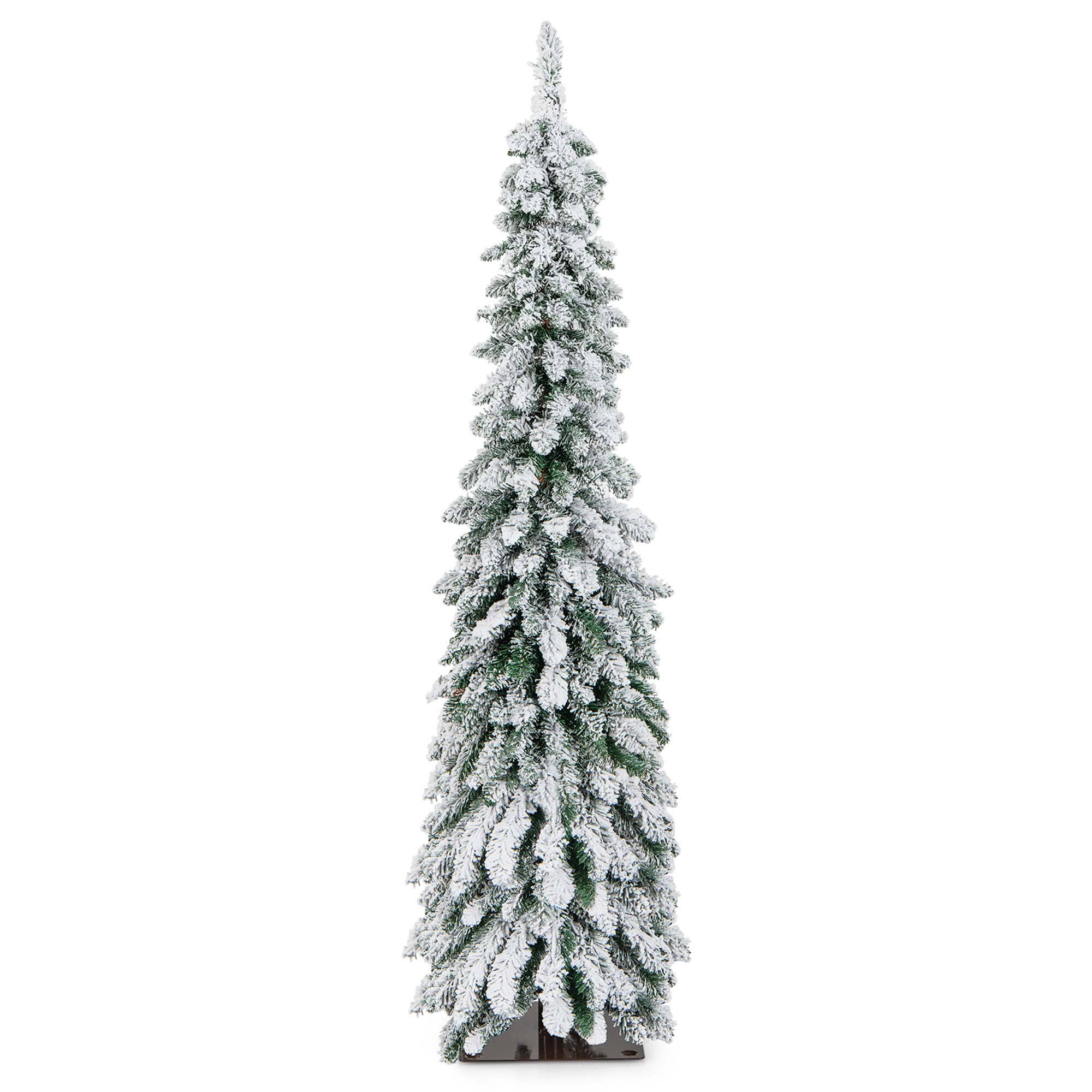 Alt View 20. Costway - 5 FT Pre-Lit Slim Christmas Tree Flocked Xmas Decoration 11 Modes 150 LED Lights - Green /White.