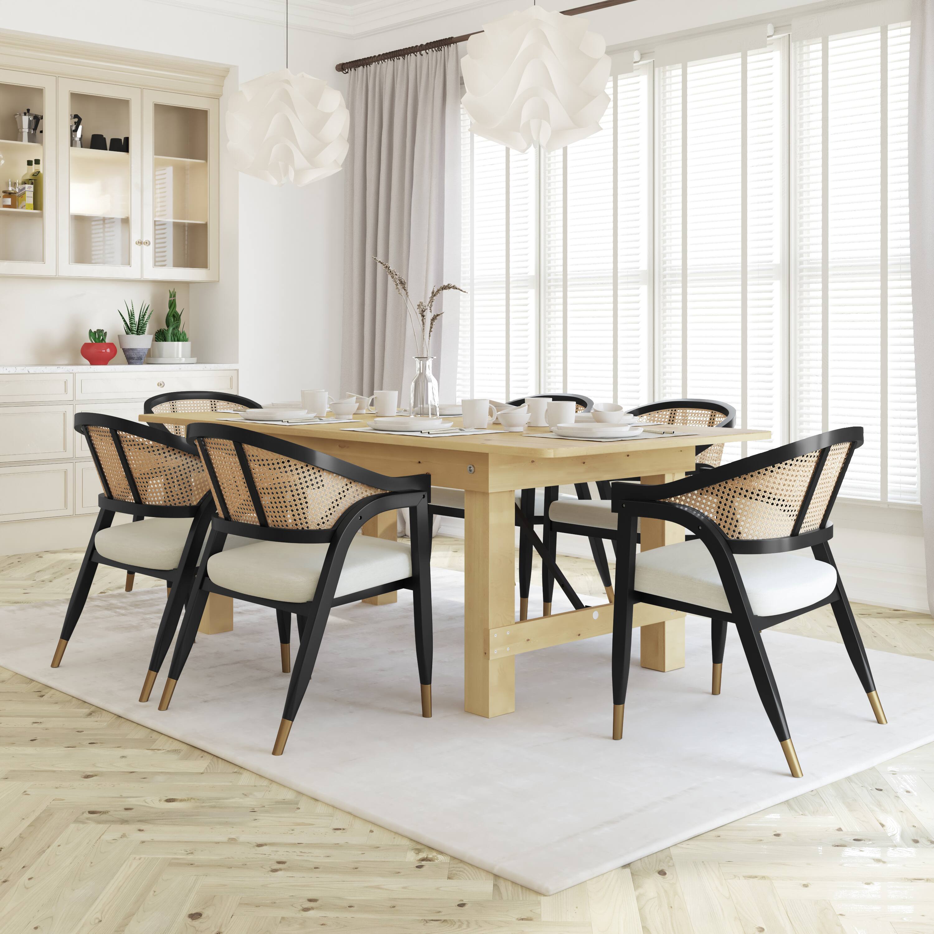 Alt View 3. Emma + Oliver - Willa Cane Rattan Dining or Accent Chair with Solid Wood Frame, Woven Backrest and Cushioned Seat - Black.