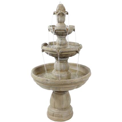 Front. Sunnydaze - Fiberglass Outdoor 3-Tier Water Fountain - Light Brown.