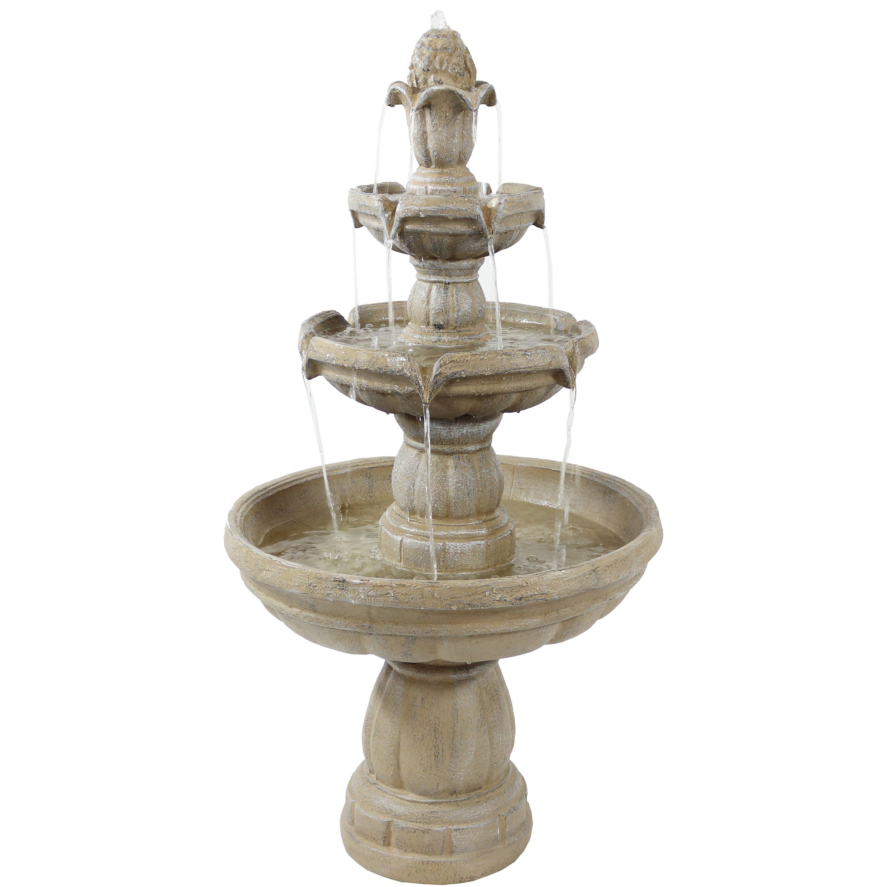Front. Sunnydaze - Fiberglass Outdoor 3-Tier Water Fountain - Light Brown.