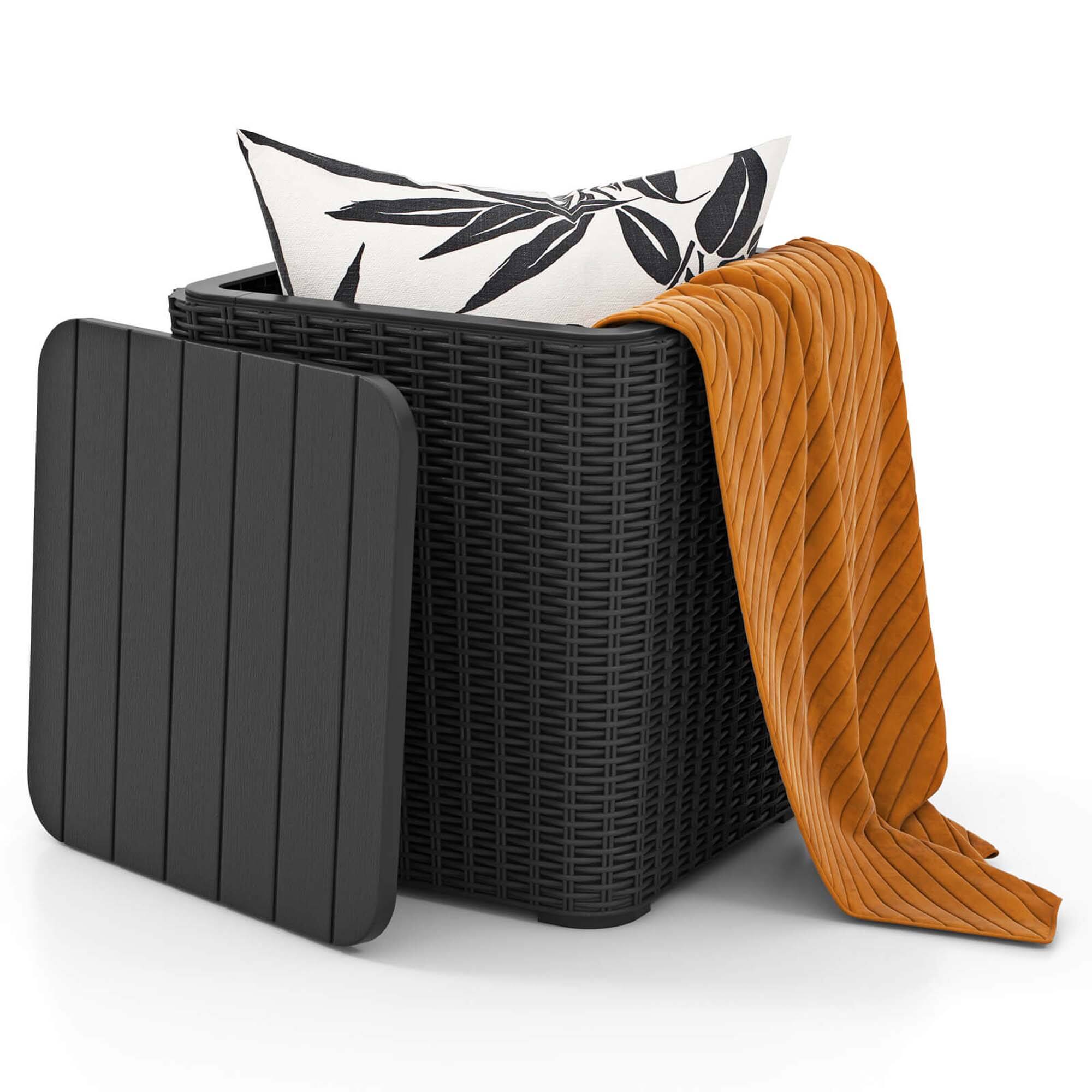 Front. Costway - Costway 11.5 Gallon Water-proof Deck Box with Removable Lid Storage Container Side Table - Black.