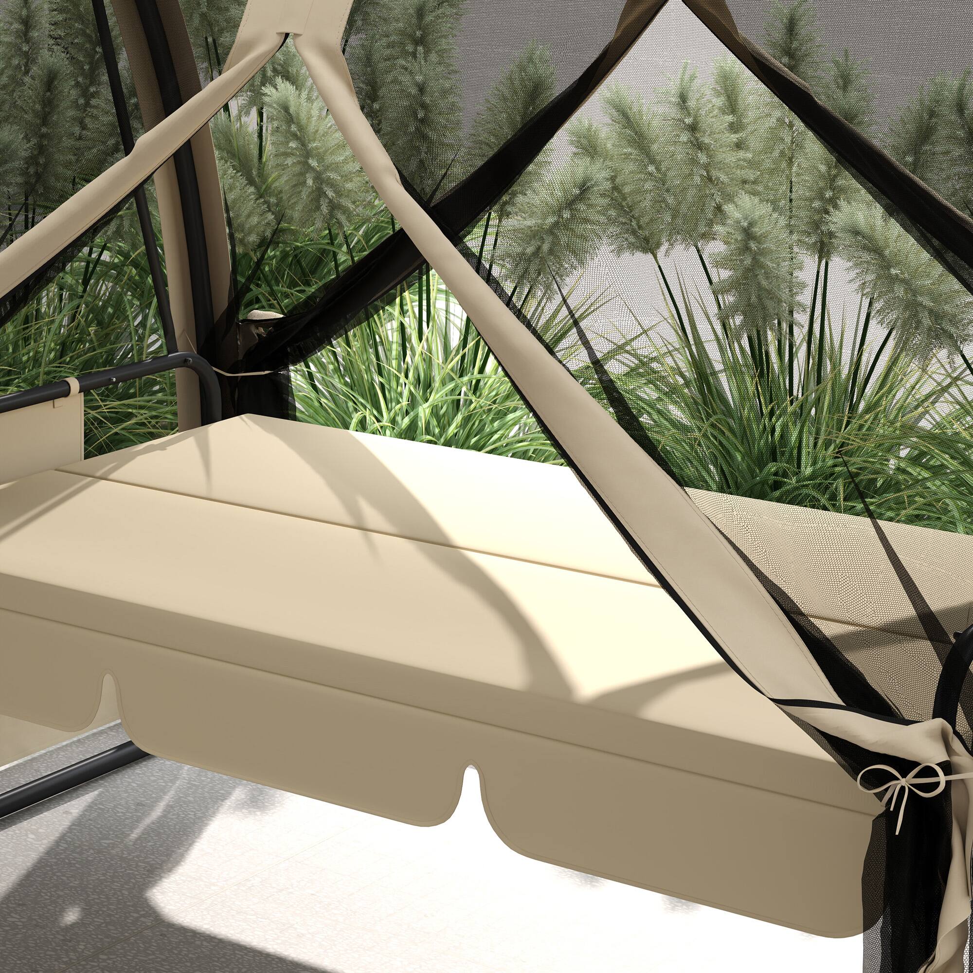 Alt View 7. Outsunny - Seat Outdoor Swing Chair Convertible Covered Day Bed with Canopy, Mesh Netting, Steel Stand for Garden - Coffee.