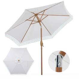 Ainfox - 7.5ft Patio Umbrella with Fringe for Event Outdoor Garden Yard Deck Wedding Themed Restaurant Cafe Bistro Set - Beige