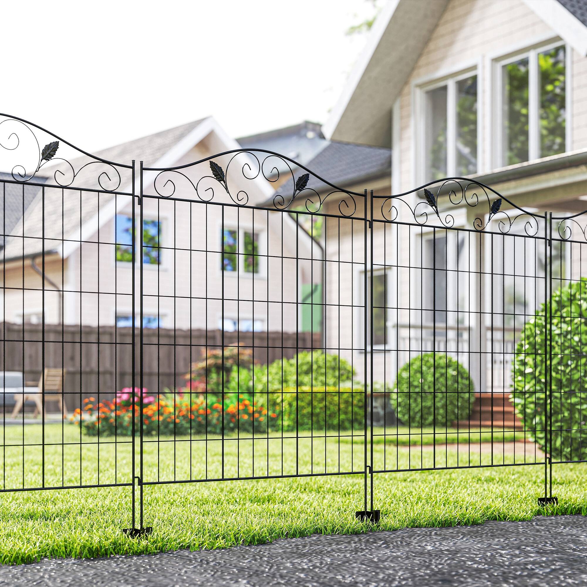 Alt View 1. Outsunny - Garden Fence, 4 Pack, 44 in(H) x 12 ft(L) Folding Garden Fence Border, No Dig Ground Stake Metal Fence Panels - Black.