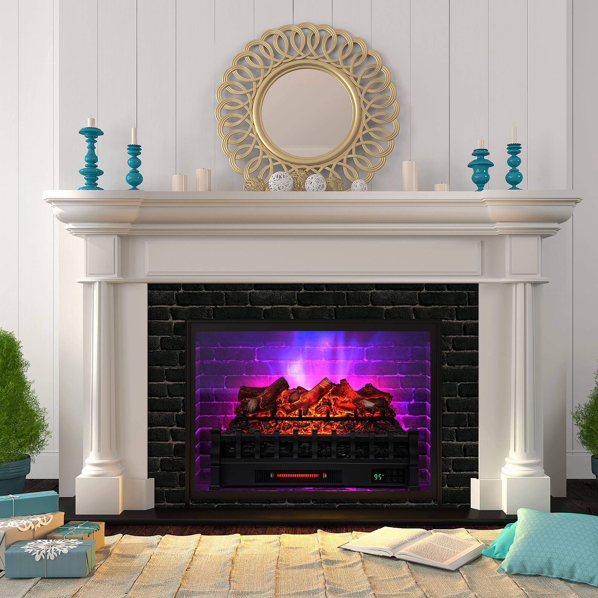 Alt View 1. Gymax - Gymax 26'' Infrared Quartz Electric Fireplace Heater W/ Lemonwood Logs Thermostat - Black.