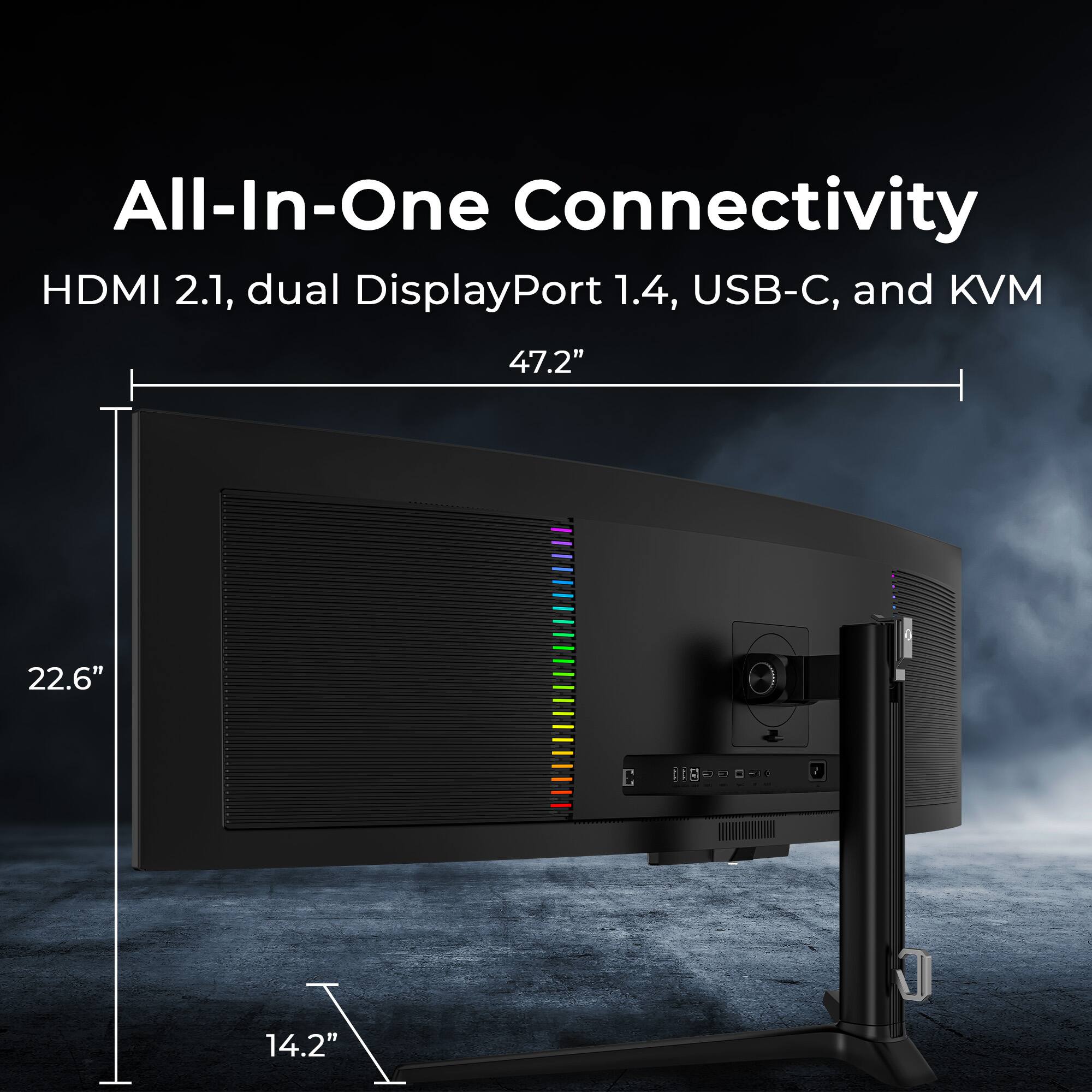 All-In-One Connectivity  
HDMI 2.1, dual DisplayPort 1.4, USB-C, and KVM  
47.2"  
22.6"  
14.2"