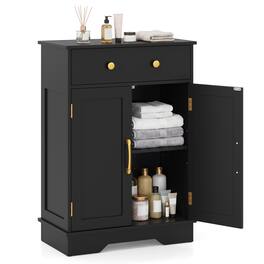 Costway - Bathroom Storage Cabinet, Sideboard Buffet Storage Cabinet with 2 Doors & Drawer - Black + Gold