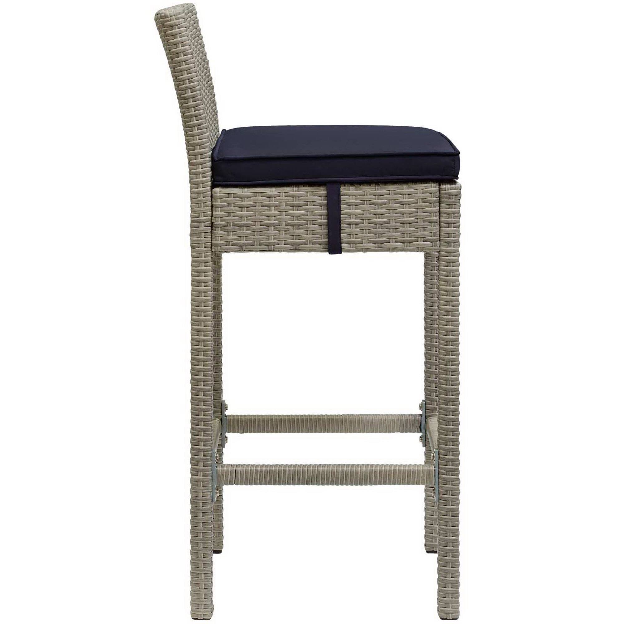 Left. Modway - Conduit Outdoor Patio Wicker Rattan Bar Stool Set of 2 by Modway - Light Gray Navy.