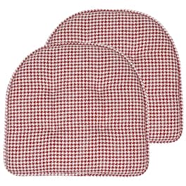 Sweet Home Collection - Houndstooth Stitch U Shaped Memory Foam 17" x 16" Chair Cushions, 2-Pack - Red
