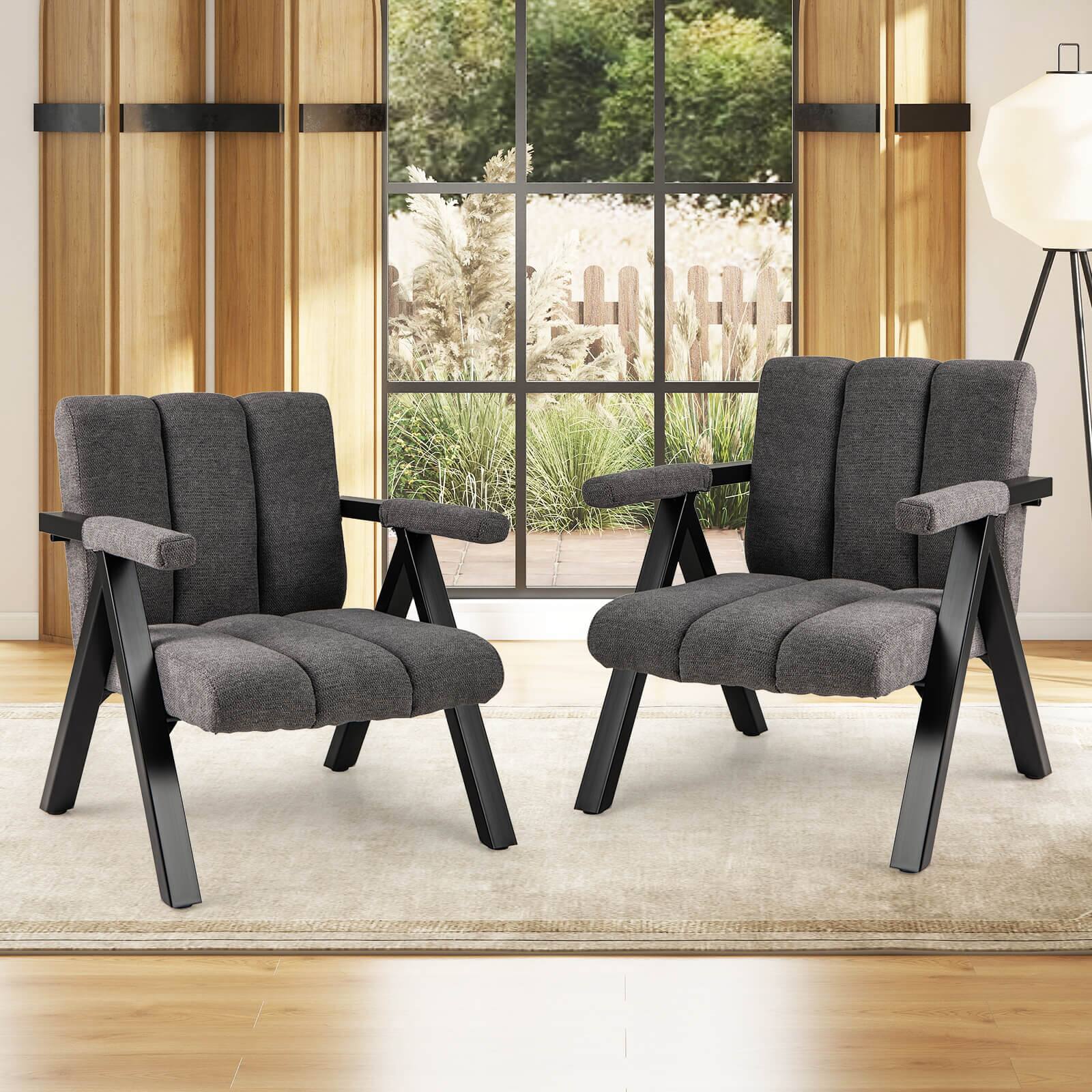 Alt View 1. Costway - Costway 2 PCS Oversized Accent Chair with Metal Frame & Armrests Mid-century Modern Armchair - Gray.