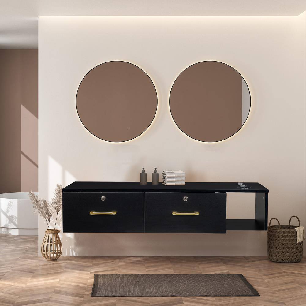 Alt View 8. Winado - Multifunctional Wall Mount Salon Station Bedroom Vanity with Locking Drawer & 3 Hair Dryer Holders  for Makeup Studios - Black.
