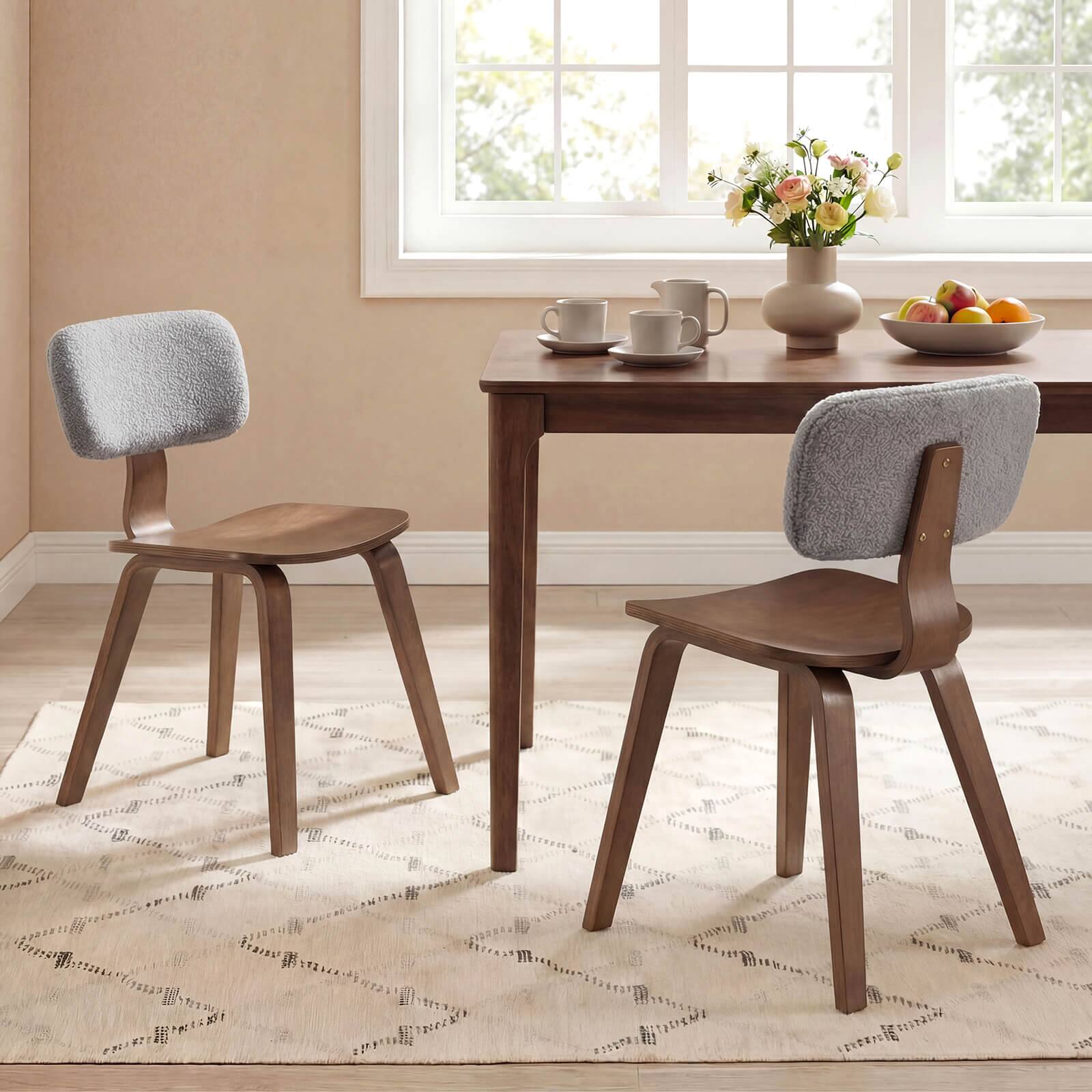 Alt View 1. Costway - Costway Dining Chairs Set of 4 with Teddy Velvet Padded Backrest Ergonomic Seat for Kitchen - Gray & Walnut.