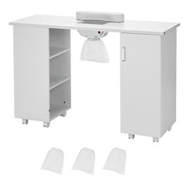 VEVOR - Manicure Table, Nail Table Station with Electric Dust Collector, Moveable Nail Tech Desk with 8 Wheels (4 Lockable) - White