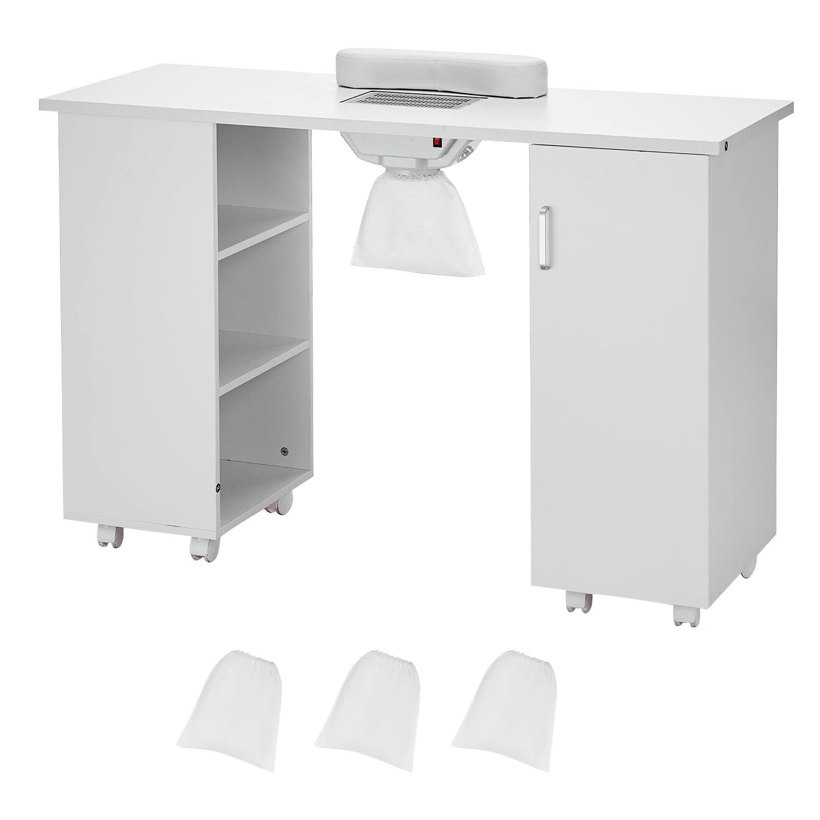 Front. VEVOR - Manicure Table, Nail Table Station with Electric Dust Collector, Moveable Nail Tech Desk with 8 Wheels (4 Lockable) - White.