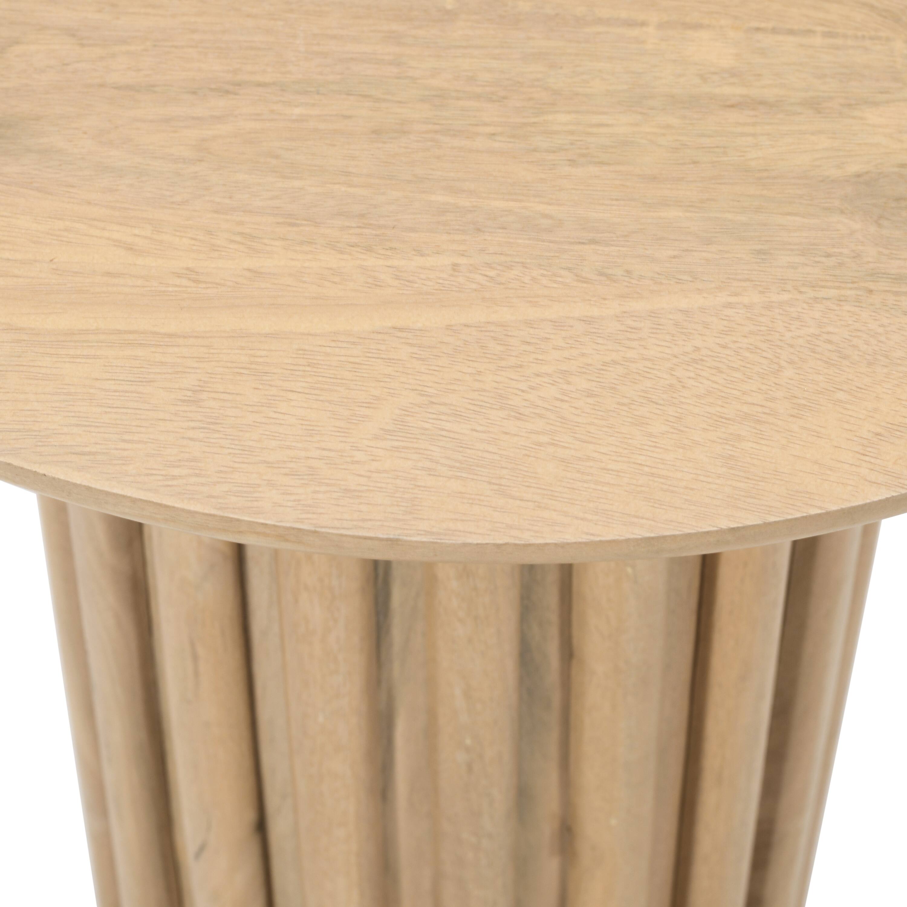 Alt View 3. Manhattan Lane - Sejo Side End Table, 20 Inch Round Top with Fluted Base in Natural Brown Mango Wood - Brown.