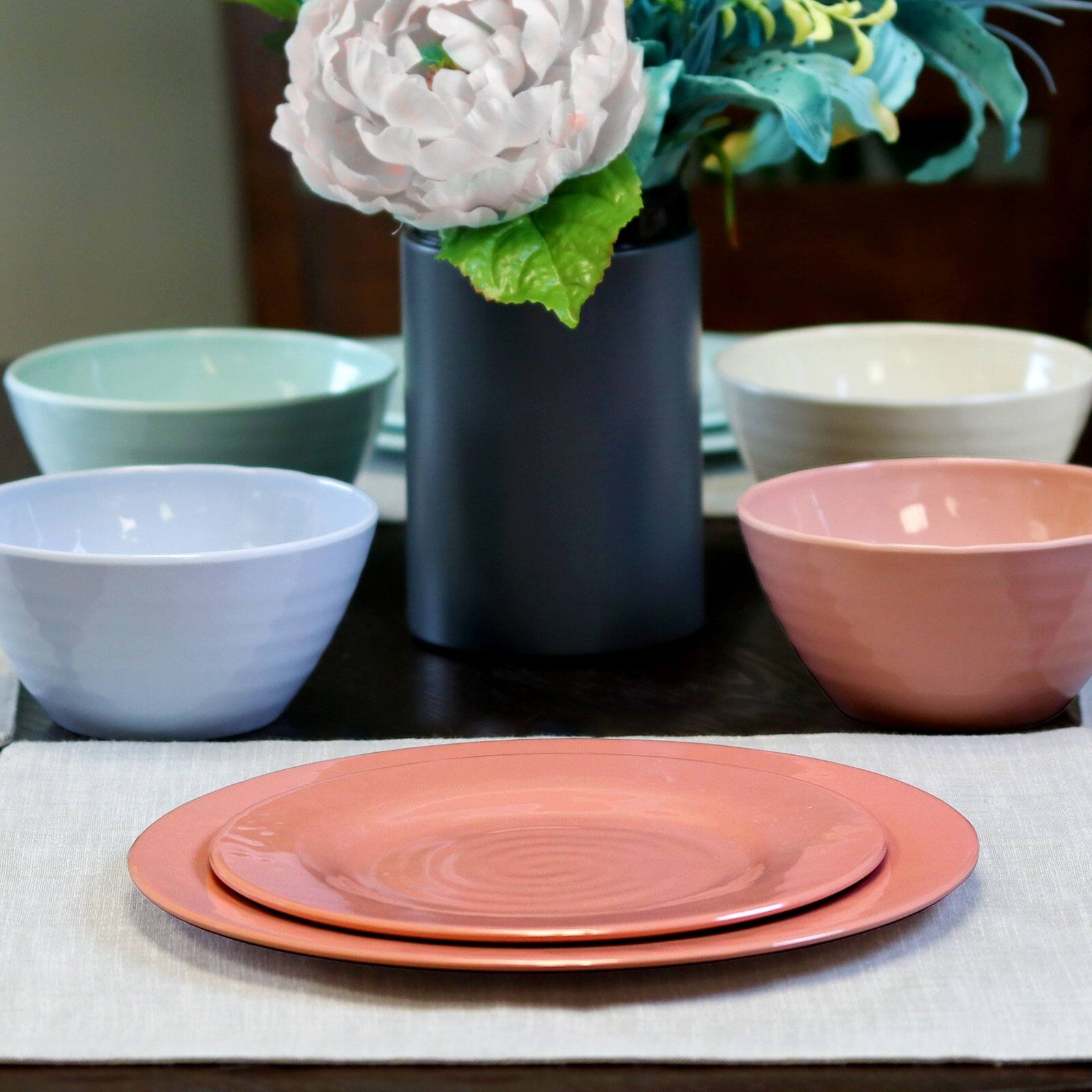 Alt View 8. Gibson - Gibson Home Brist Pastels 12 Piece Melamine Dinnerware Set in Assorted Colors - Assorted.