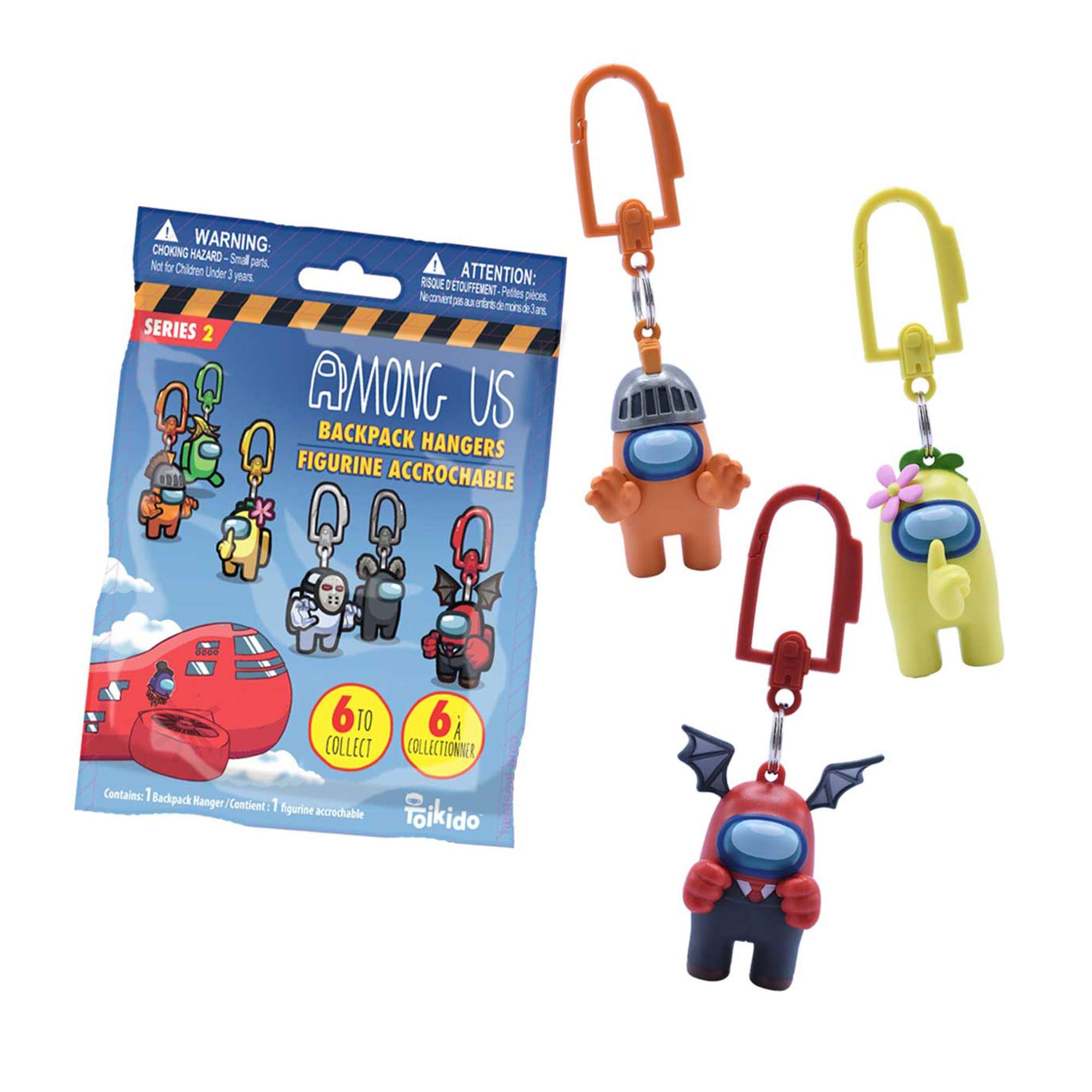 CHOKING WARNING: HAZARD Small parts Not for Children! Under 1 year  
ATTENTION: RISQUE D'ÉTOUFFEMENT Petites pièces non adaptées aux enfants de moins de 3 ans  

SERIES 2  
AMONG US  
BACKPACK HANGERS  
FIGURINE ACCROCHABLE  

Contains: 1 Backpack Hanger / Contient: 1 figurine accrochable  

Toikido