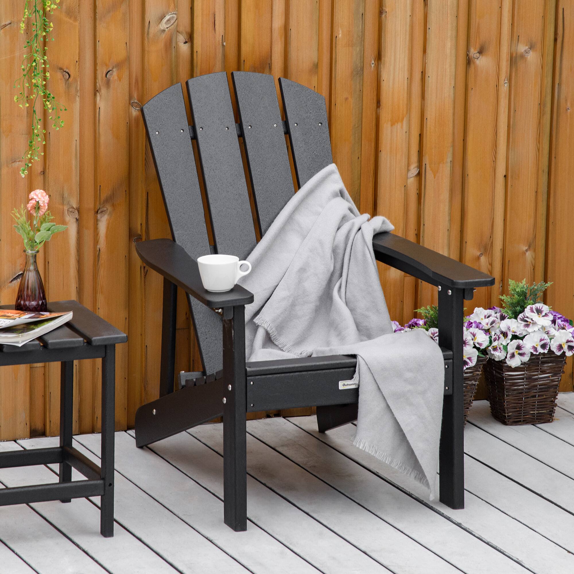 Alt View 1. Outsunny - Adirondack Chair, HDPE Fire Pit Chair, Weather Resistant Outdoor Chair for Patio, Garden, Backyard, Lawn - Black.