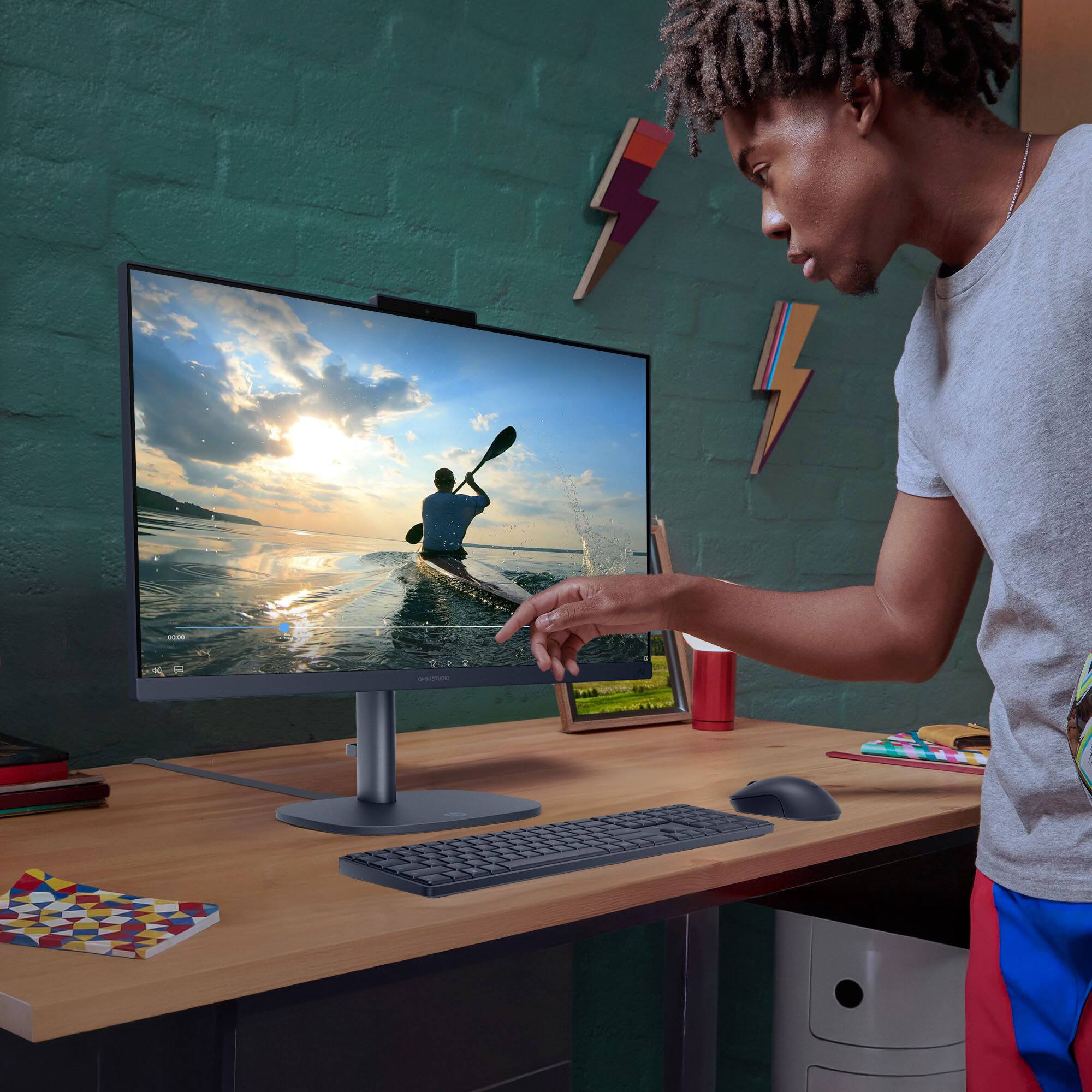 Alt View 9. HP - OmniStudio 23.8" Full HD Touchscreen All-in-One w/ Adjustable Height - AMD Ryzen 5 40 - 16GB Memory - 1TB SSD - Denim Blue.