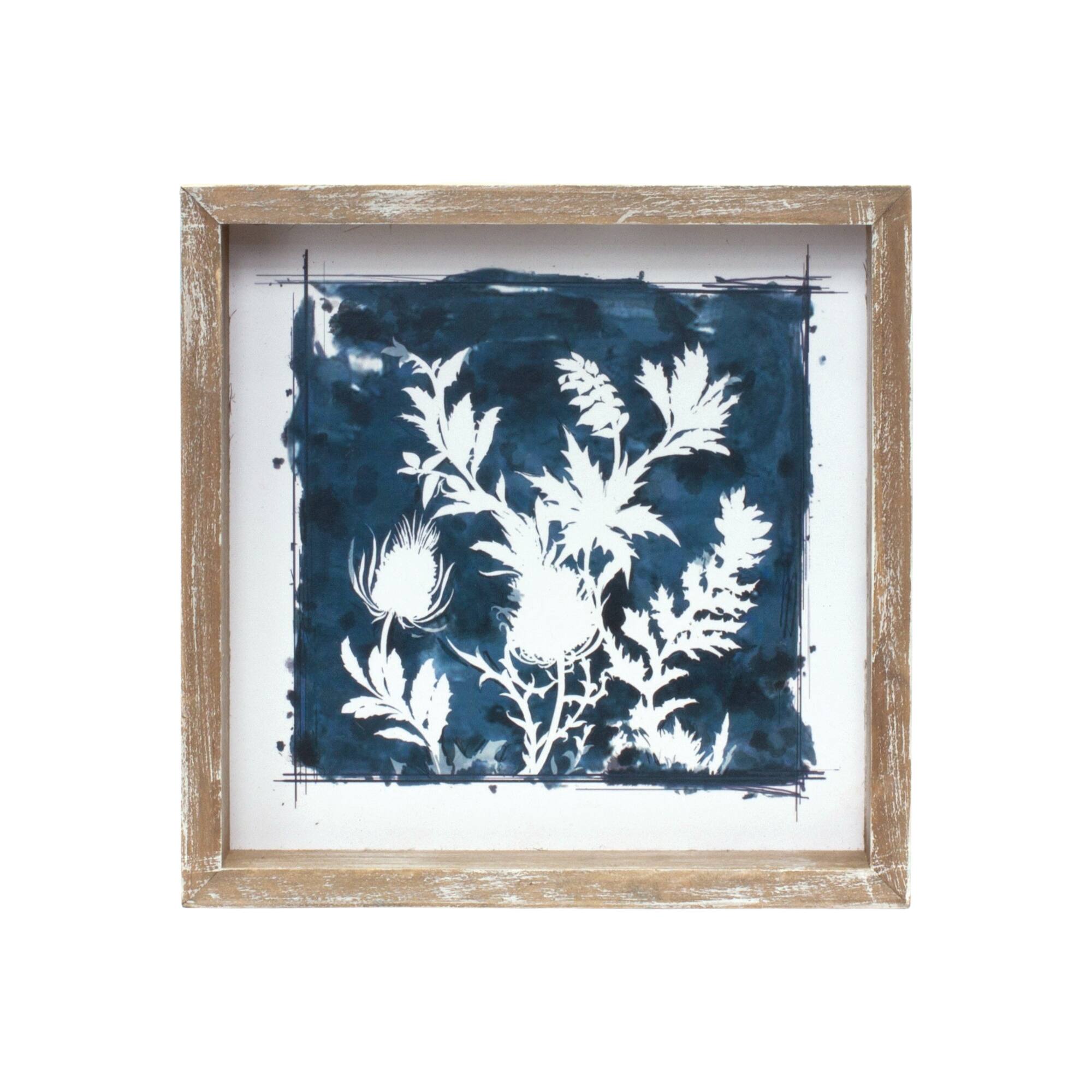 Left. BreeBe - Wood Framed Floral Outline Print (Set of 6) - White, Blue, Brown.