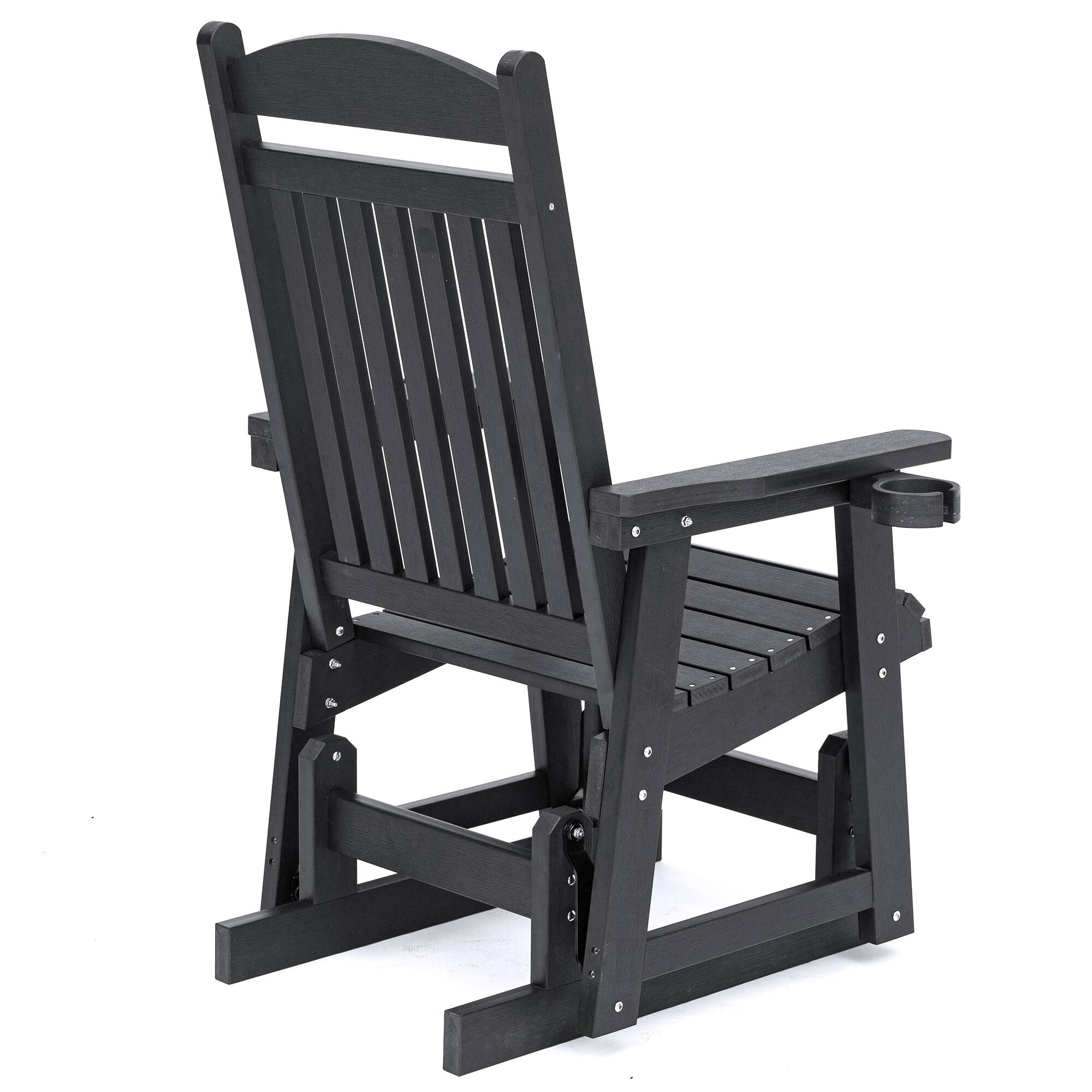 Alt View 7. Fortune Candy - HIPS Outdoor Patio Glider with Cup Holders, Heavy Duty 700 LBS Capacity for Porch Yard Garden - Carbon Black.