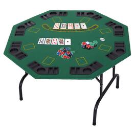 Soozier - Table Foldable, 47" Octagon Blackjack Poker Game Table for 8 Players with Cup Holders and Chips Tray - Black, Green