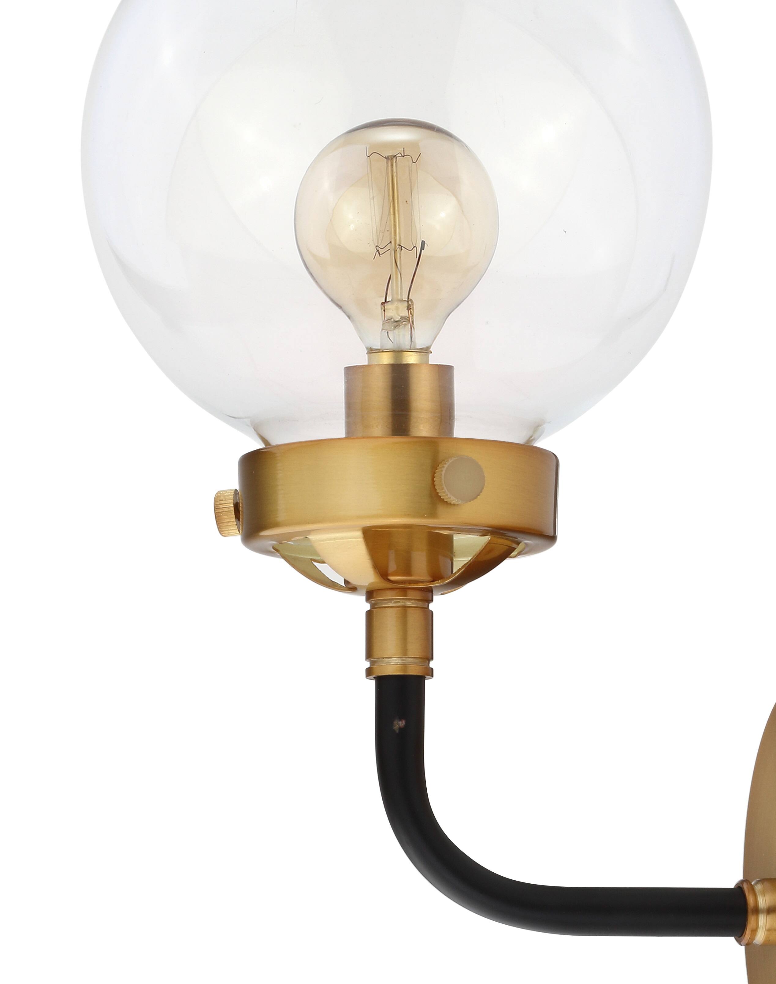 Alt View 4. Jonathan Y - Caleb 6" 1-Light Contemporary Transitional Iron/Glass LED Vanity Light, Brass Gold/Black - Black/Brass Gold.