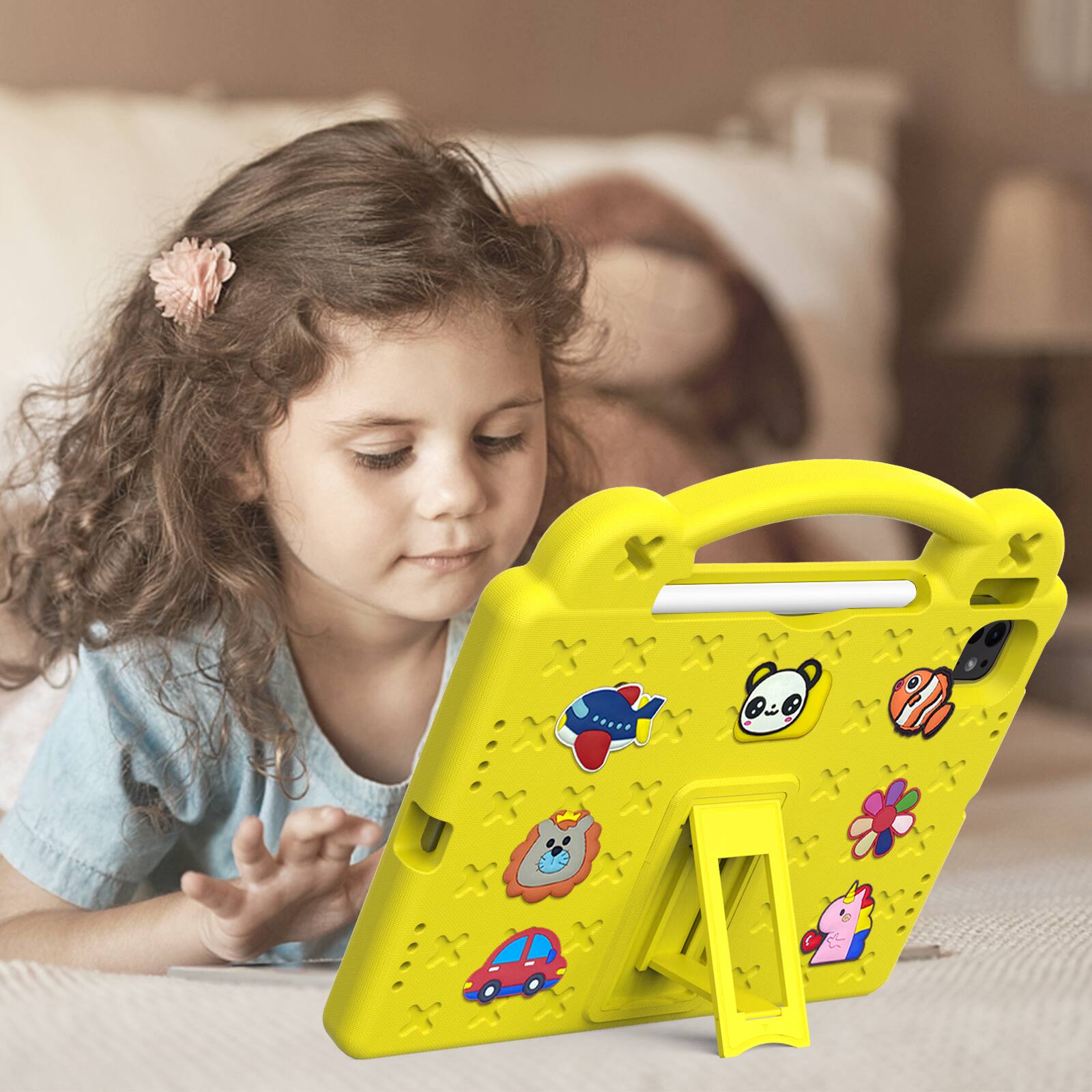 Alt View 4. UUCOVER - Kids Case for iPad Air 11-inch M4 M3 M2 (2026/2025/2024),Shockproof EVA Case Handle Adjustable Stand Cover - Yellow.