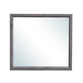 BreeBe - Mirage Contemporary Foil Grey Mirror with Wood Trim in Black and Gray Rubber Wood - Black+ Gray