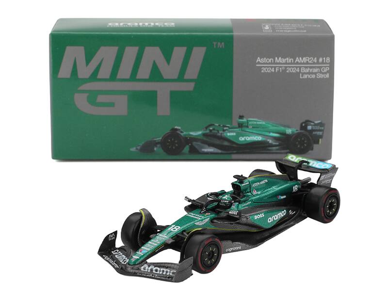 MINI GT  
Aston Martin AMR24 #18  
2024 F1 2024 Bahrain GP  
Lance Stroll  
18  
aramco  
BOSS  
cognizant
