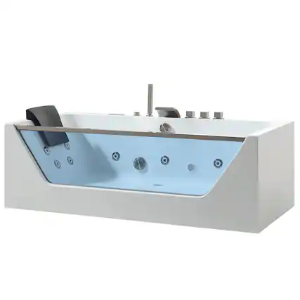 Front. Empava - 71 in. x 30 in. Whirlpool Bathtub Rectangular Jetted SPA Bath Tub with Center Drain-Brushed Nickel Tub filler in White - White.