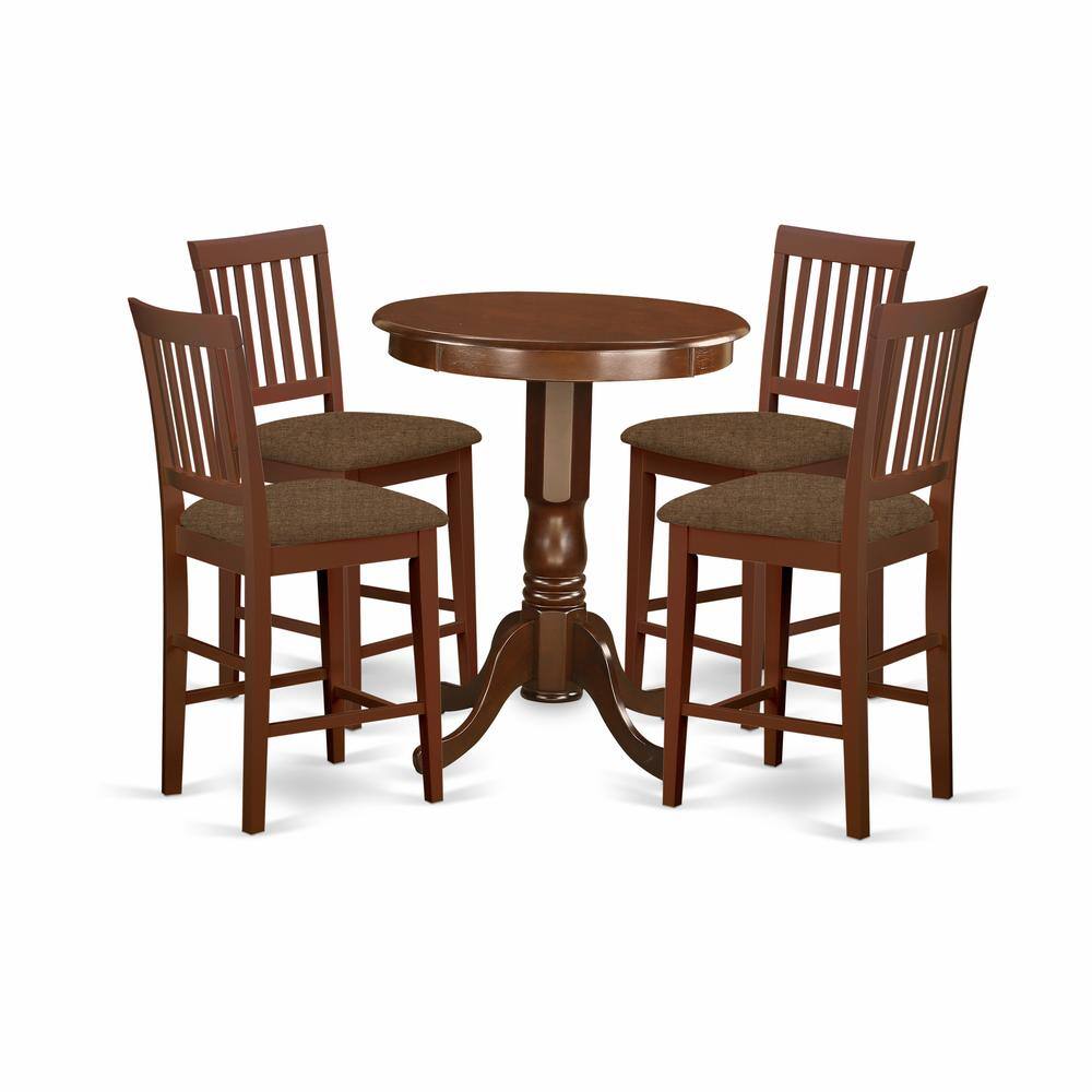 Back. East West Furniture - EDVN5-MAH-C 5 Pc counter height pub set - high Table and 4 Kitchen Dining Chairs. - Mahogany.
