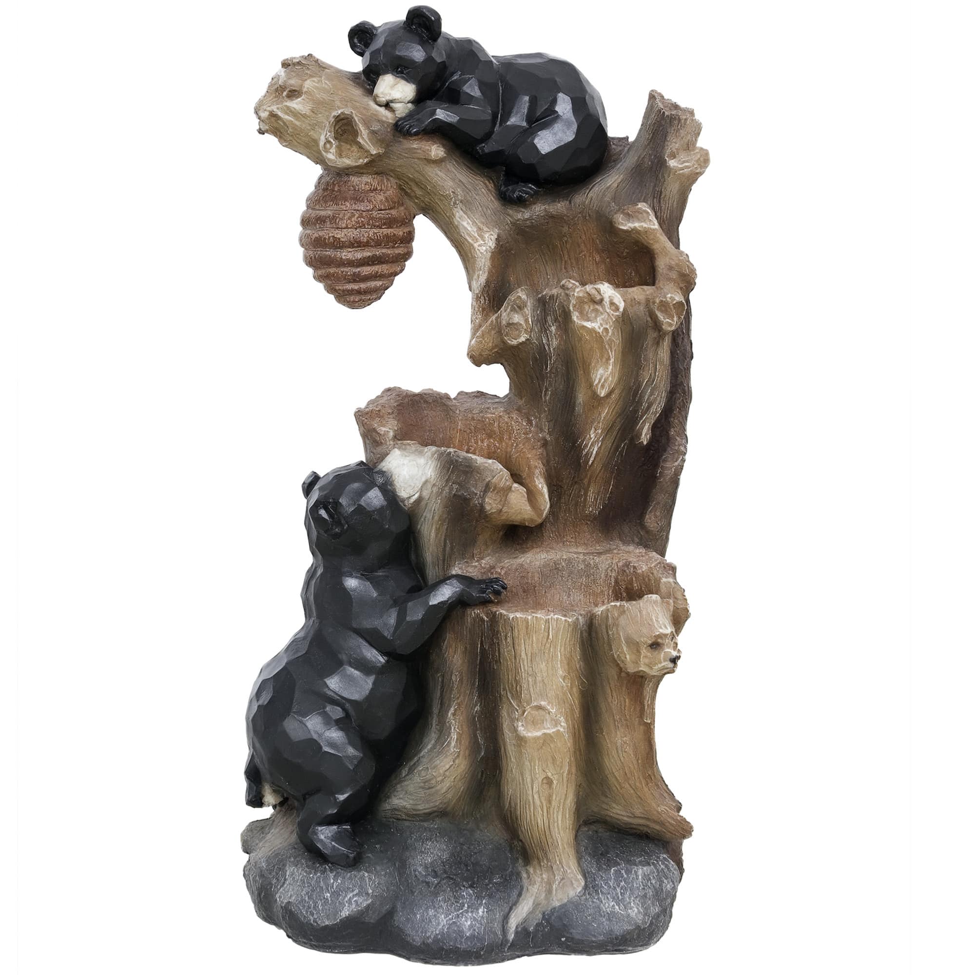 "Outsunny - 22.4"" Tall Outdoor Water Fountain, 3-Tier Floor Standing Resin Bears and Honey Beehive Tree Waterfall Fountain - Brown and Black" price history on PriceWatchPro