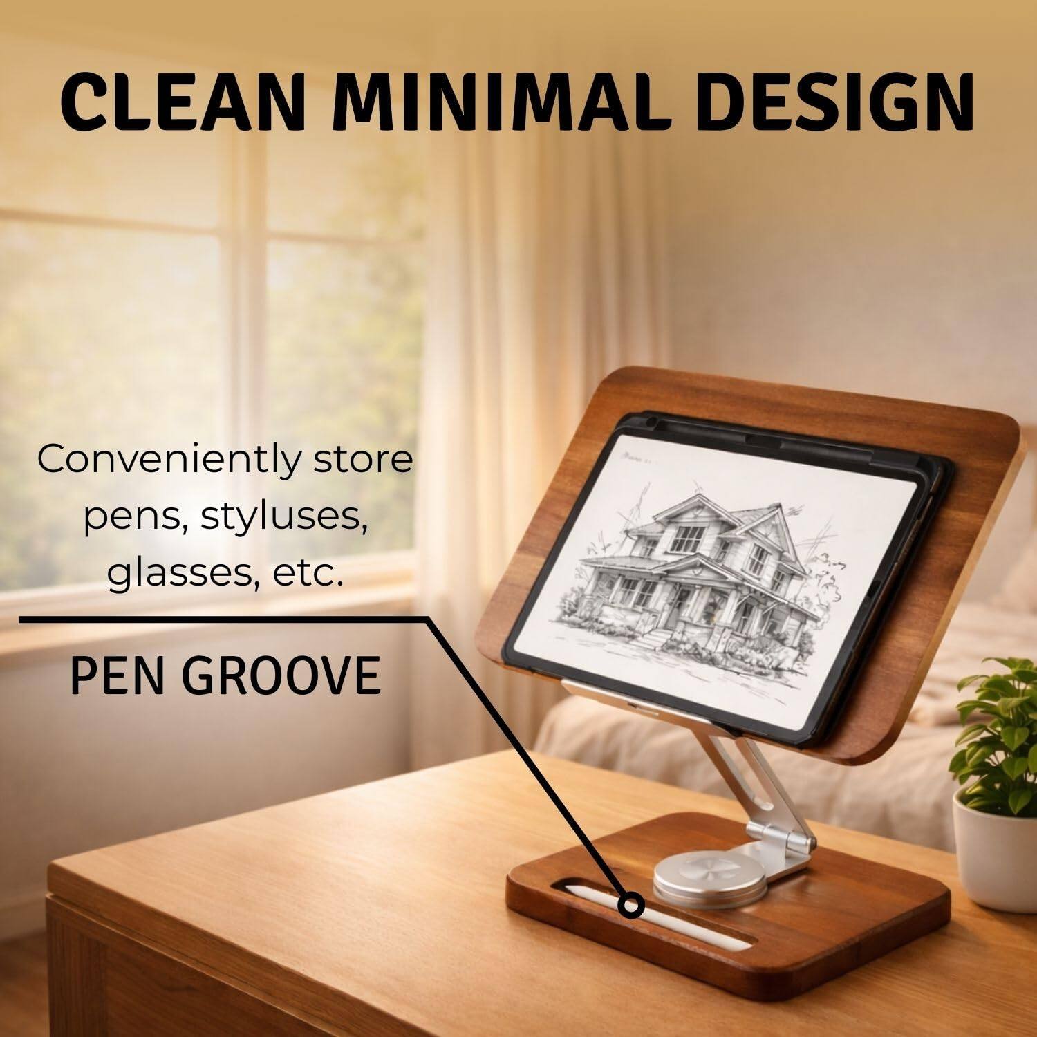 CLEAN MINIMAL DESIGN

Conveniently store pens, styluses, glasses, etc.

PEN GROOVE