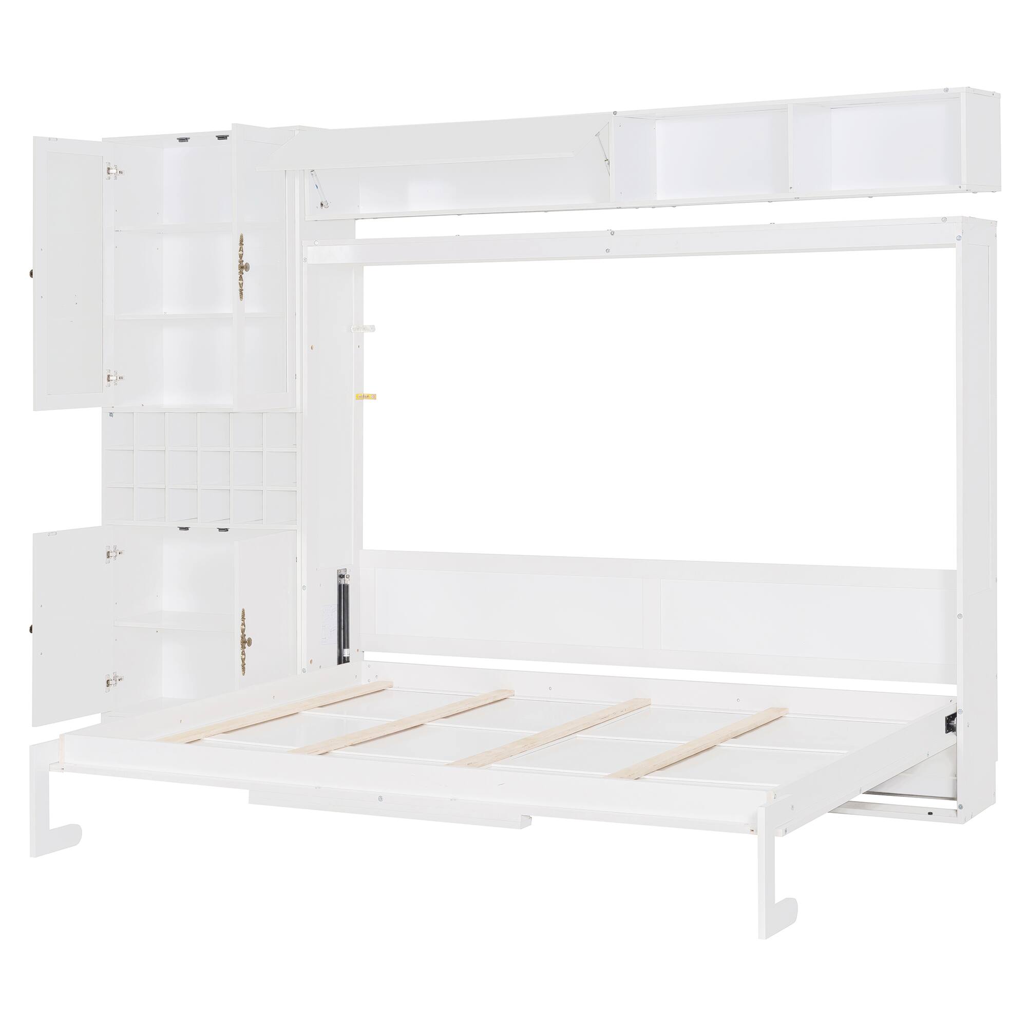 Alt View 6. Tiramisubest - Queen Size Murphy Bed with Sofa, Shelves, USB & Light, White, 114x41x84 inches, 485 pounds - White.