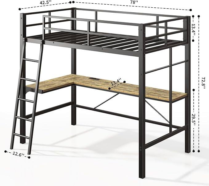 - Length: 78"
- Width: 42.5"
- Height: 72.8"
- Ladder Height: 12.6"
- Shelf Depth: 13.4"
- Shelf Height: 13.4"
- Overall Height: 29.5"