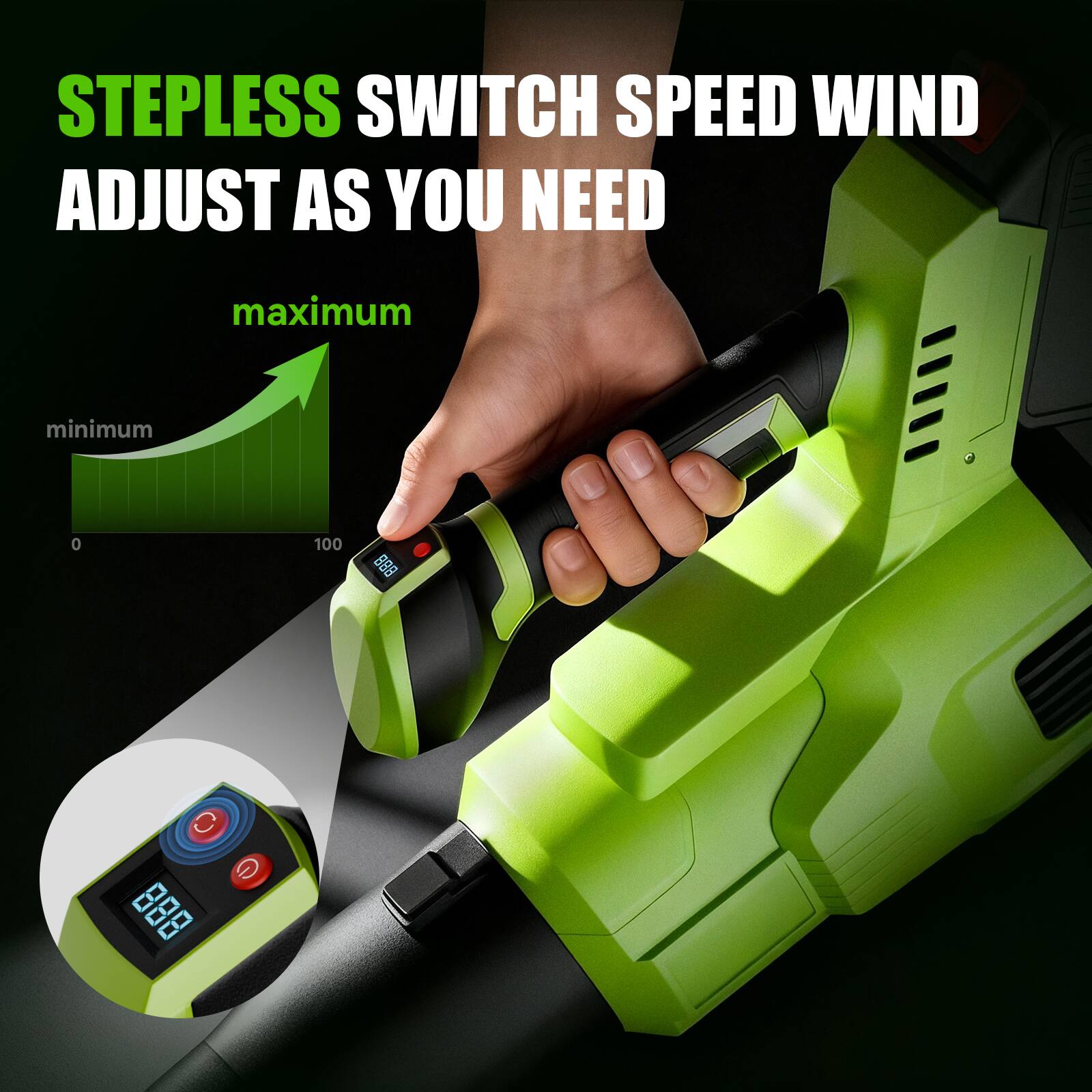 Stepless switch speed wind adjust as you need  
Maximum  
Minimum  
0 100  
880