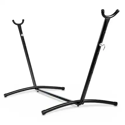 Front. Elevon - Elevon 9 ft Adjustable Steel Hammock Stand with Rubber Feet, Up to 450 lb, Black - Black.