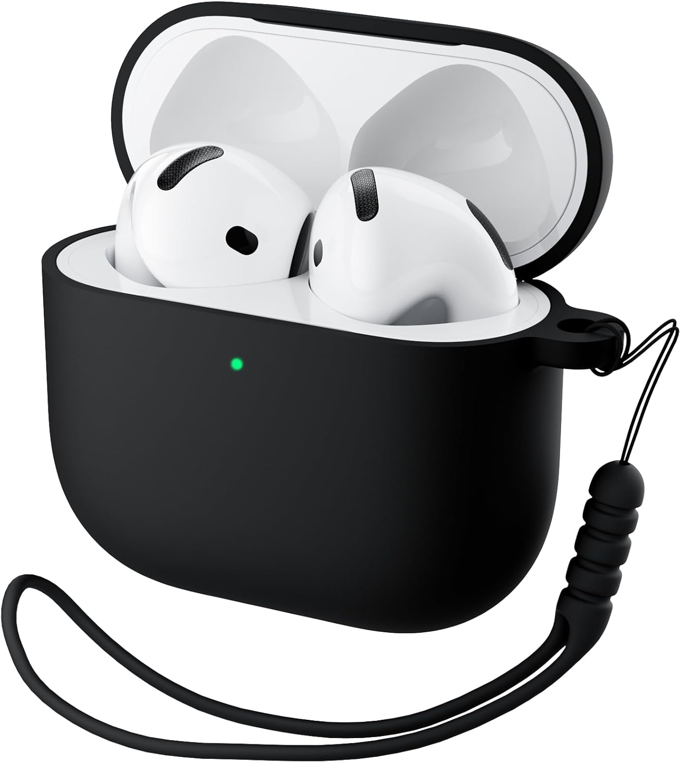 Ornarto - for AirPods 4th Generation Case(2024), Soft Silicone Full Protective Cover with LED Visible - Black