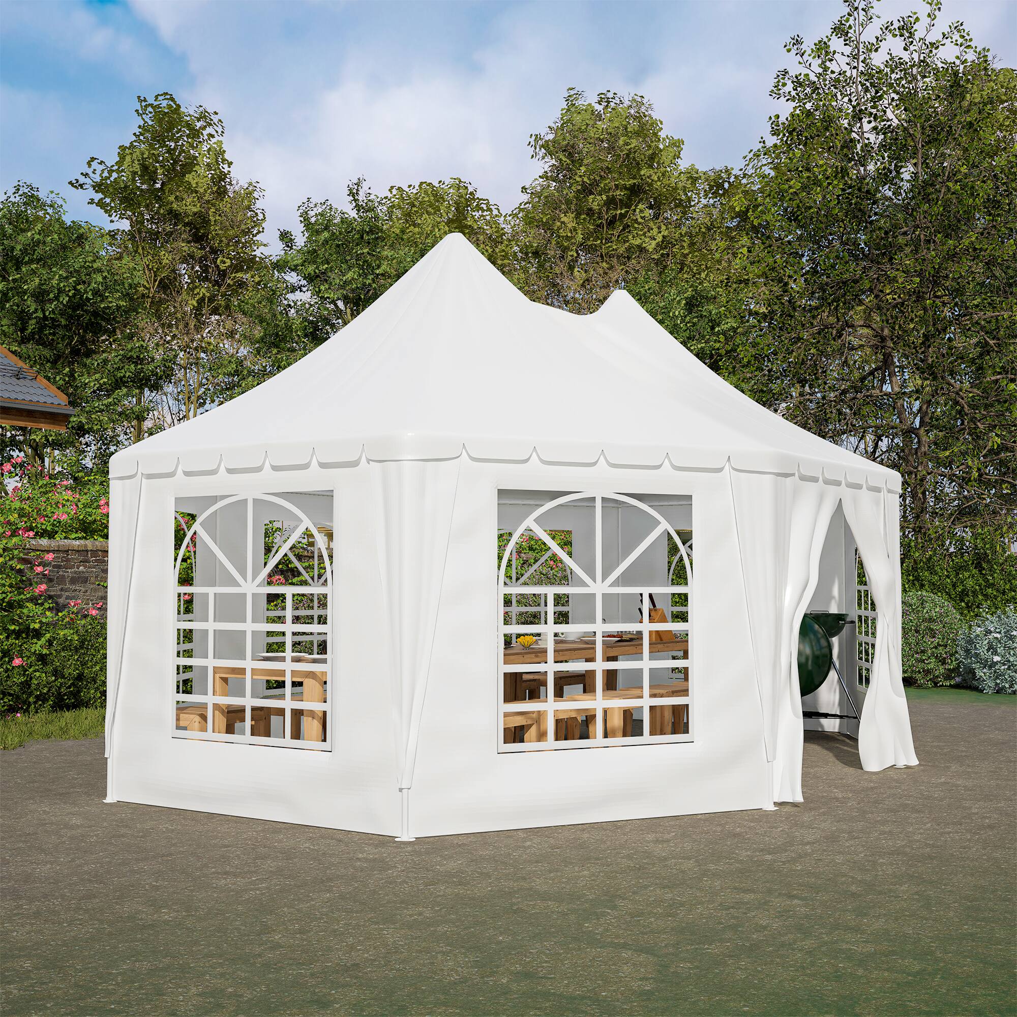 Alt View 6. APRILSOUL - 20x15 ft Party Tent Heavy Duty 1 Door 7 Windows White Wedding Tent Waterproof UV Protection Outdoor Gazebo - White.