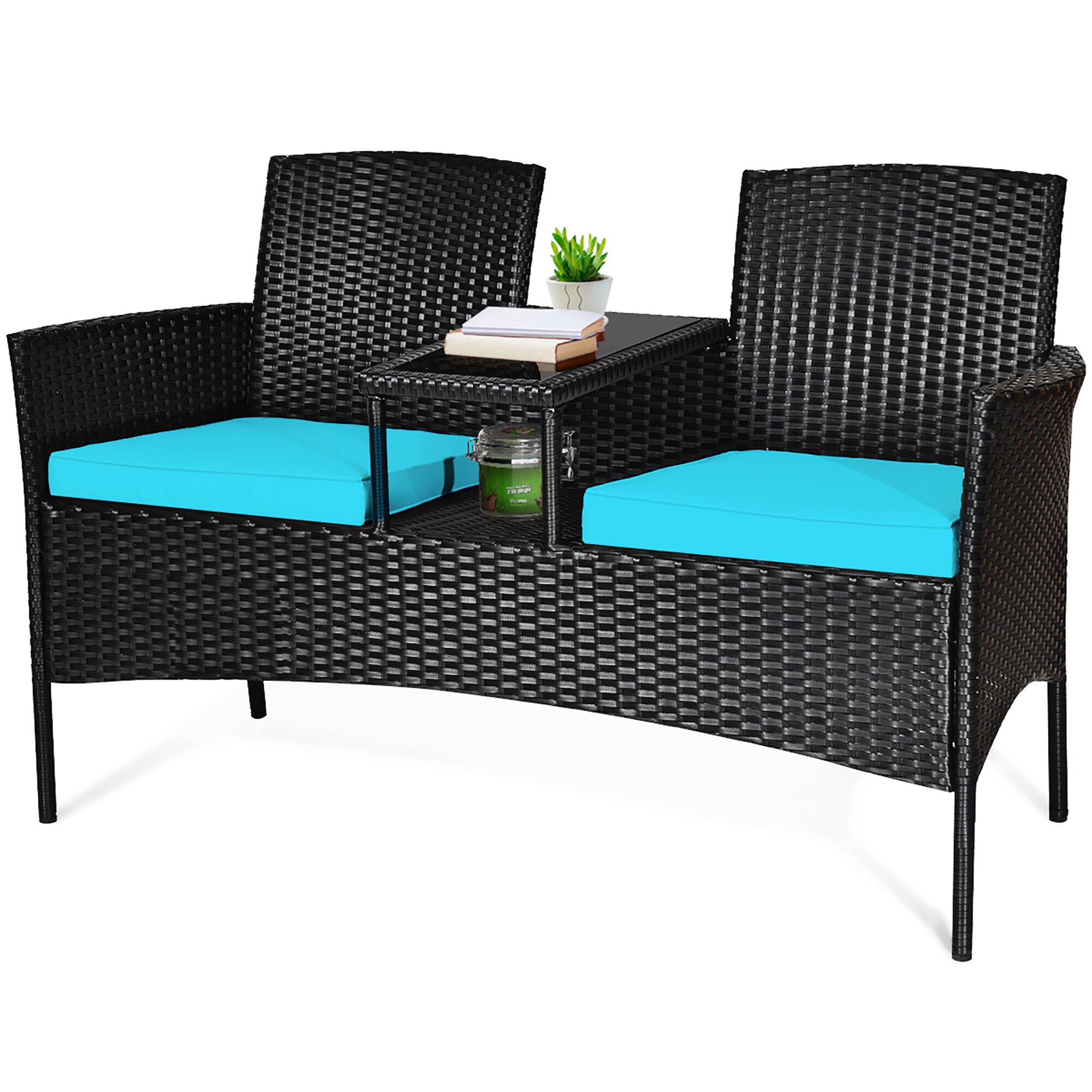 Costway - Patio Rattan Conversation Set Seat Sofa Cushioned Loveseat Chairs - Multicolor